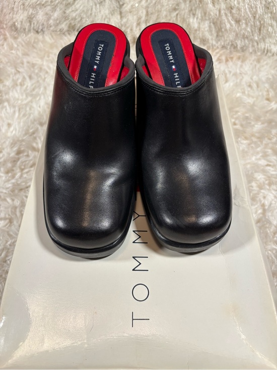 Tommy Hilfiger Shoes - VintageTommy Hilfiger Black Leather Platform Mules Red Insole Accents-size 6